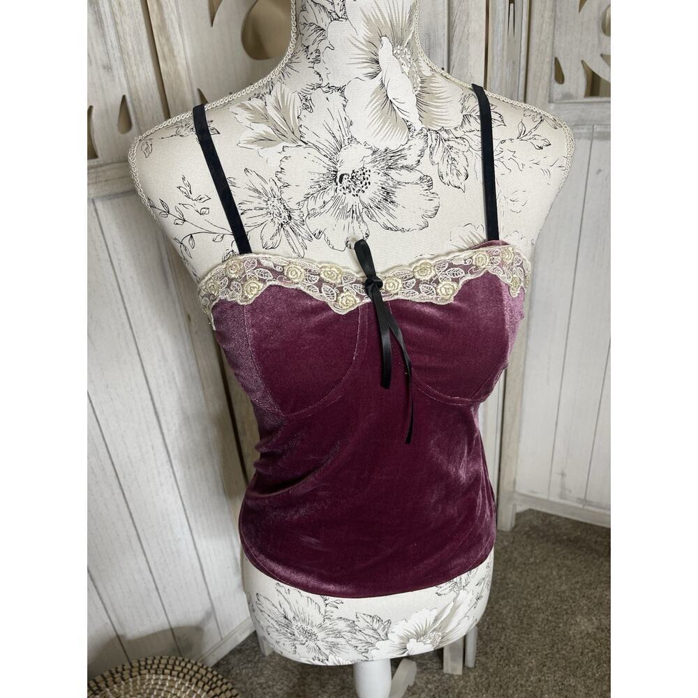 Romwe Purple Crushed Velvet Lace Accent Stretch Y2k Black Size Small